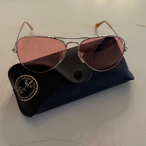 Ray-Ban Silver Aviator Sunglasses with Pink Lenses